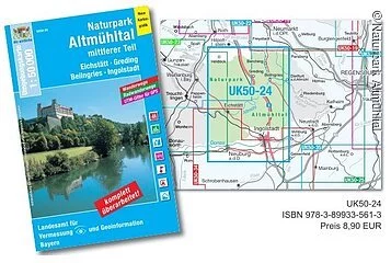 Die Vorderseite der topografischen Karte "mittlerer Teil" mit dem Maßstab 1: 50.000  enthält den Abschnitt Beilngries - Greding und Beilngries - Ingolstadt. Die Willibaldsburg ist zu sehen. Zudem der Ausschnitt der im Innenteil zu sehen ist.