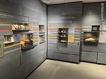Der Innenraum des Fundreich Thalmässing mit kleinen Vitrinen, die in die Wand eingelassen sind.